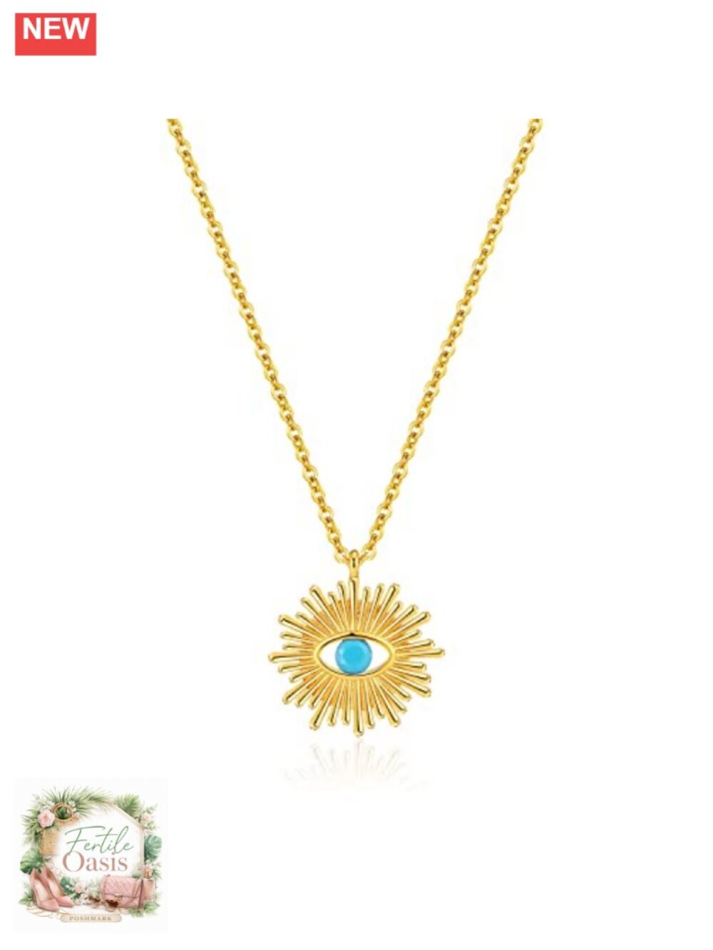 18K Gold Plated Turquoise Sun Pendant Necklace